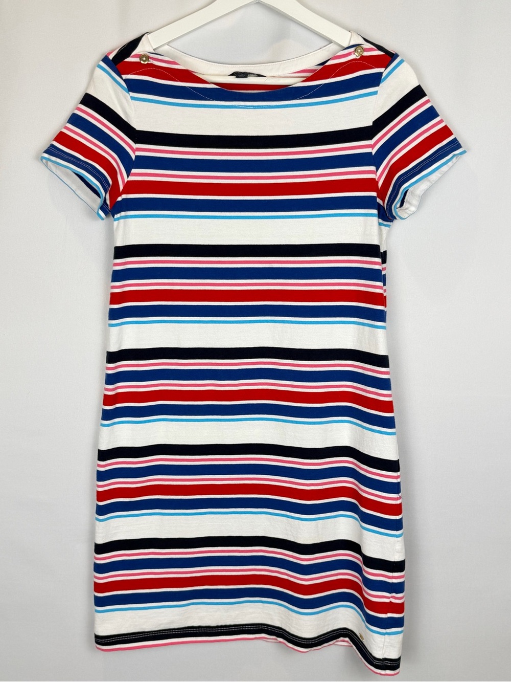 Tommy Hilfiger Short Sleeve Cotton T-Shirt Dress Red White Blue Stripes Medium